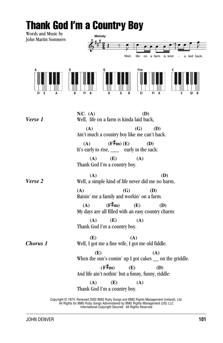 Thank God I'm A Country Boy Piano scores gallery preview page 1