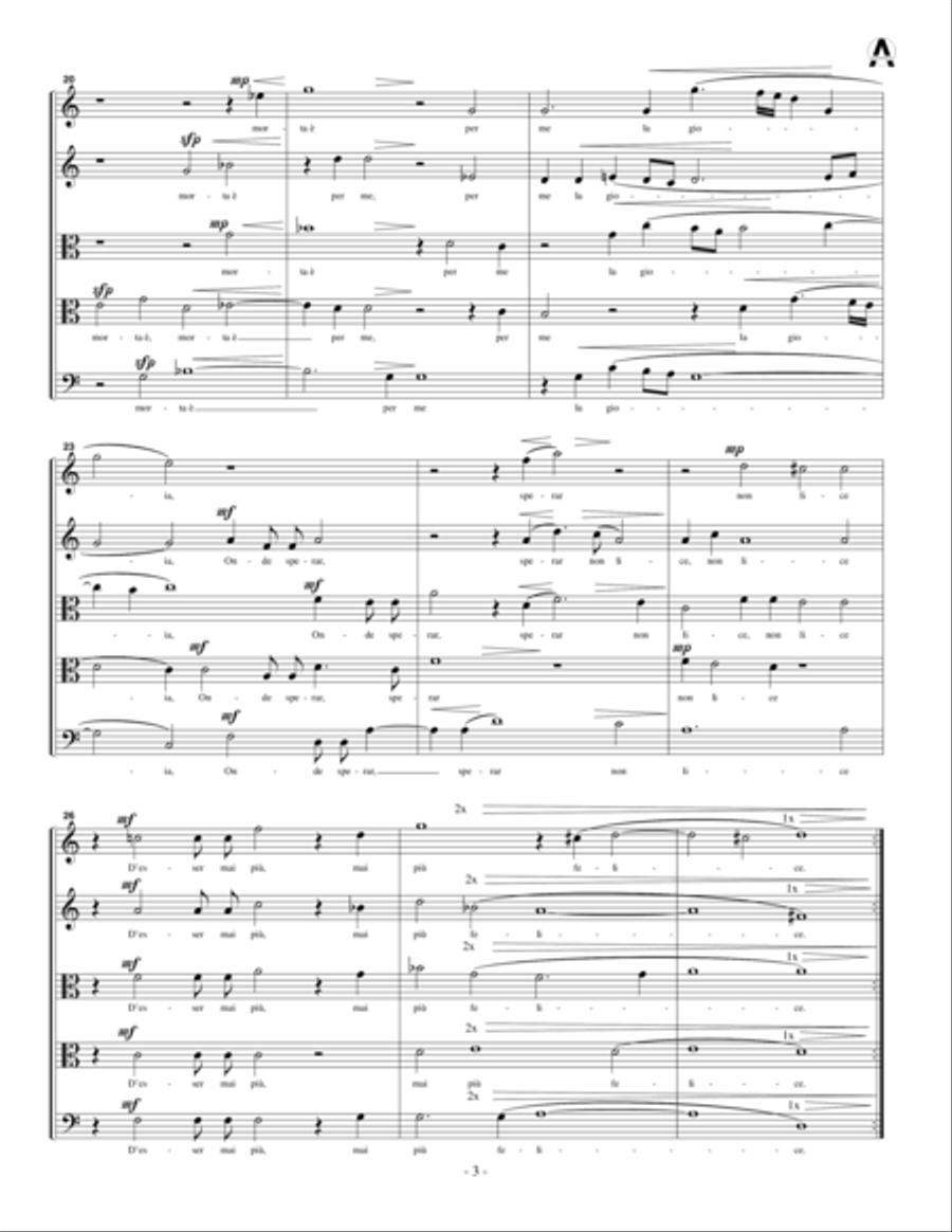 Resta di darmi noia (for string quintet) String Quintet scores gallery preview page 5
