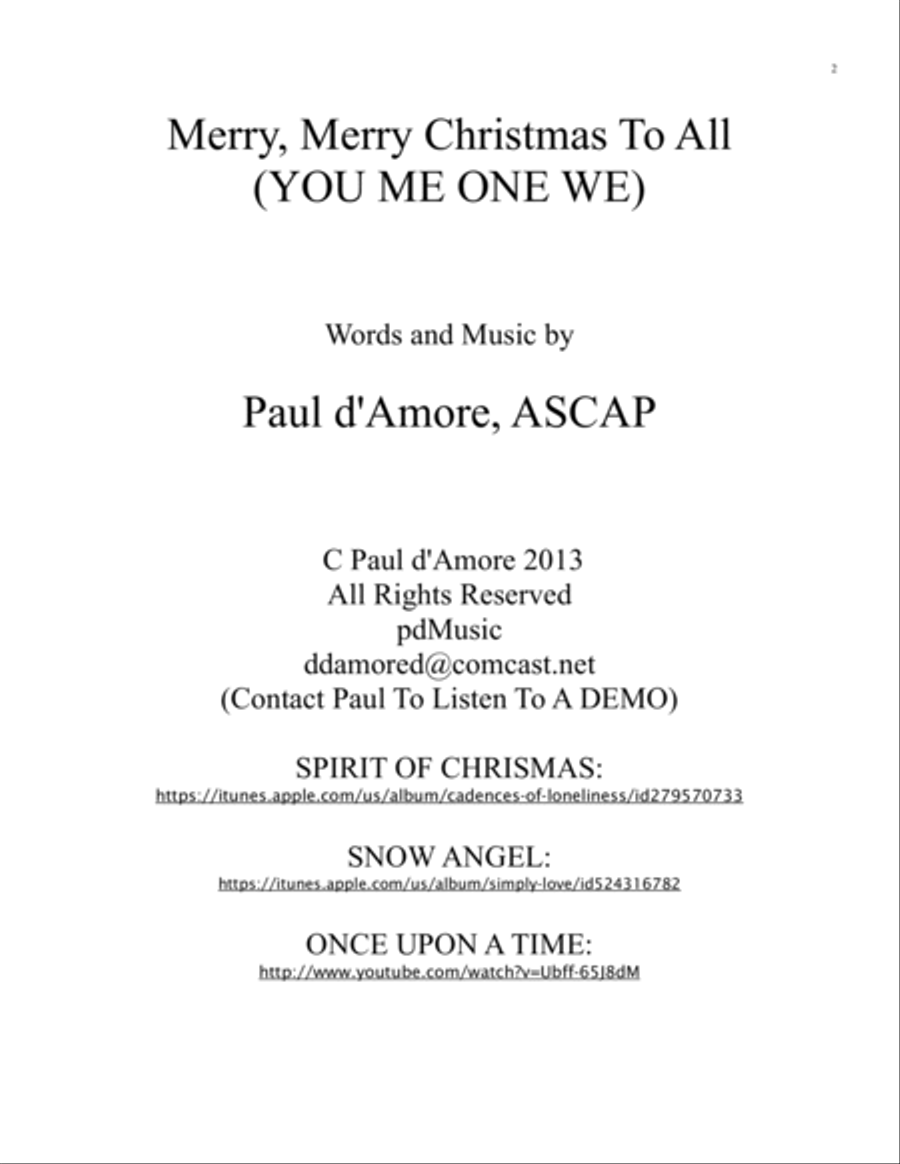 Merry, Merry Christmas To All (YOU ME ONE WE) Choir scores gallery preview page 2