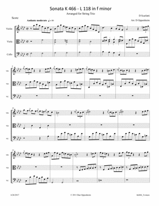Scarlatti D: Sonata in f minor K 466 (L 118) arr. for String Trio