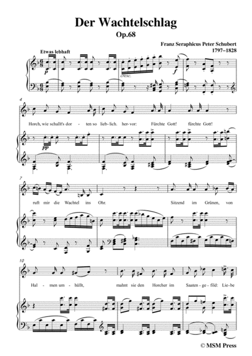 Schubert-Der Wachtelschlag,Op.68,in F Major,for Voice&Piano image number null
