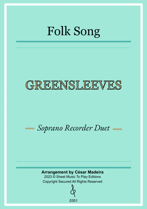 Greensleeves - Soprano Recorder Duet - W/Chords (Full Score and Parts)