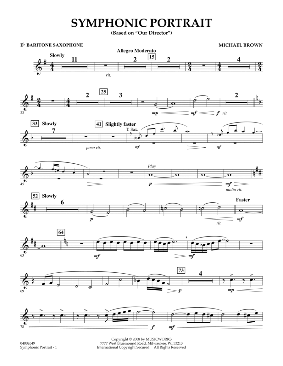 Symphonic Portrait (based on Our Director) - Eb Baritone Saxophone Concert Band scores gallery preview page 1
