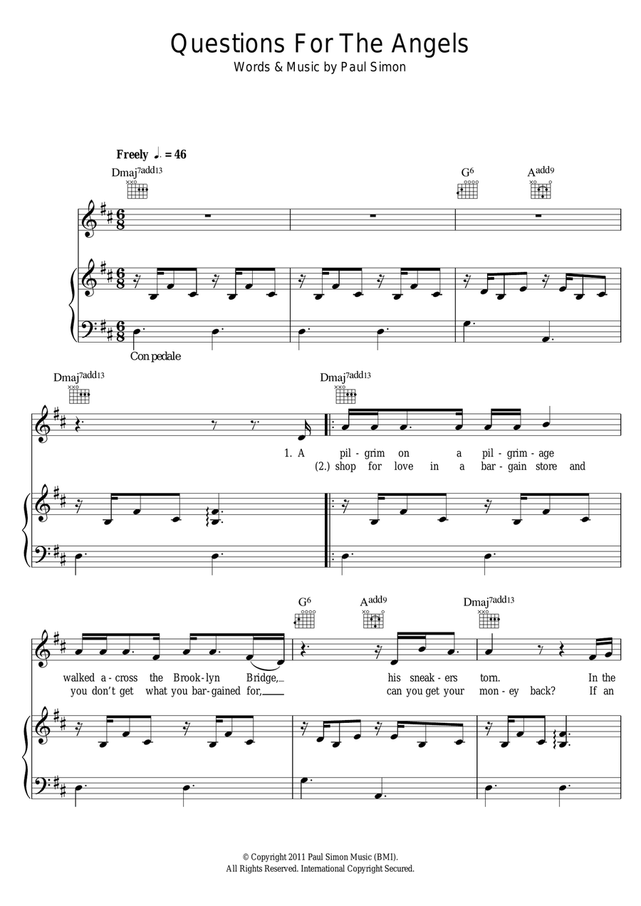 Questions For The Angels Piano, Vocal scores gallery preview page 1