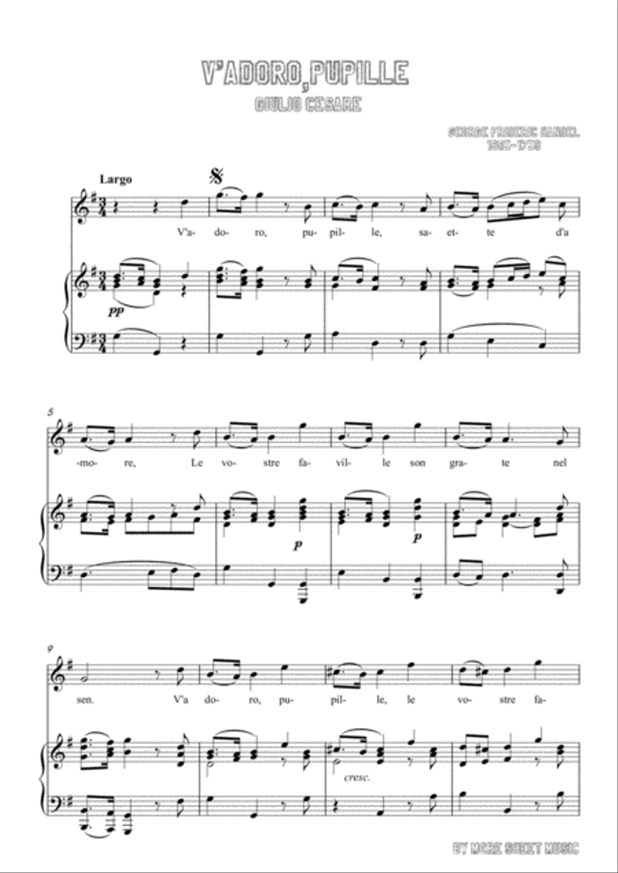 Handel-V'adoro,pupille in G Major,for Voice and Piano Voice Solo scores gallery preview page 3
