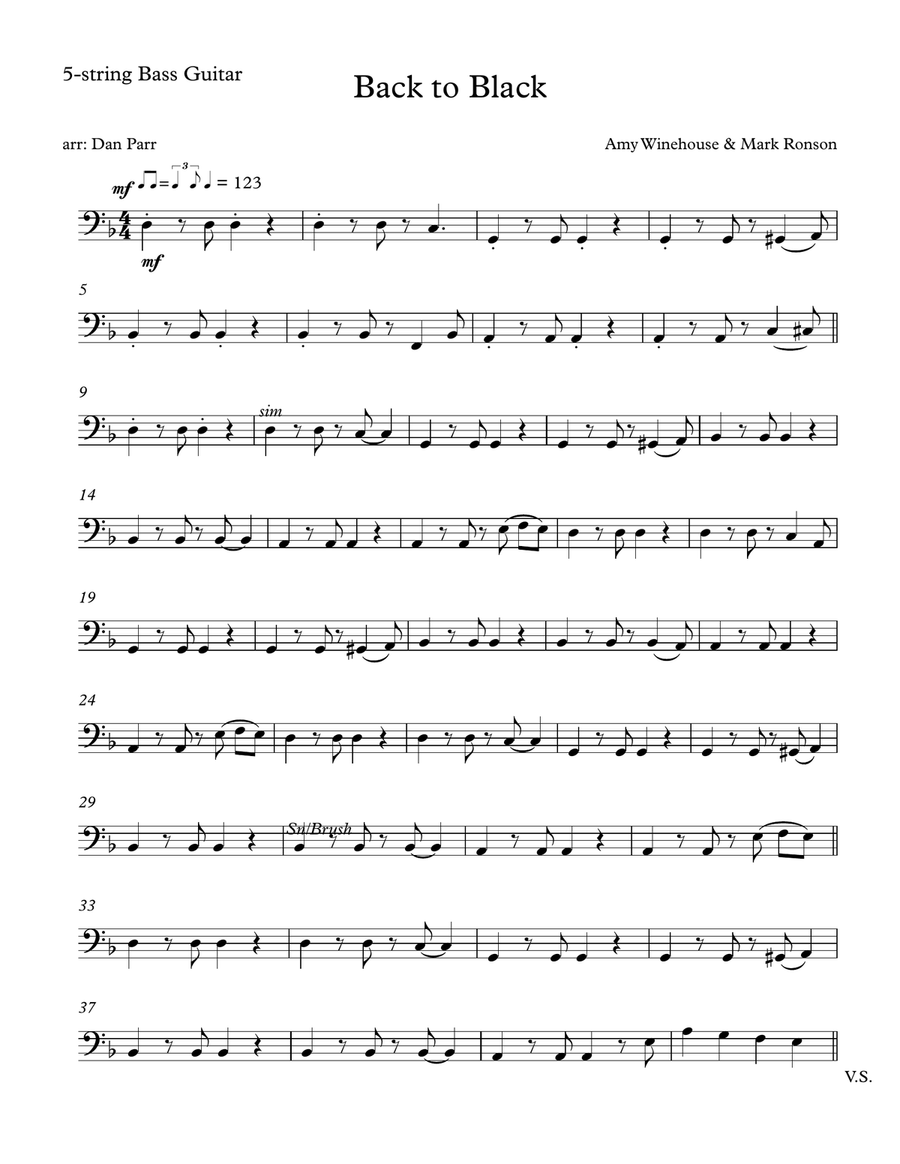 Back To Black Bass Guitar Tablature scores gallery preview page 1