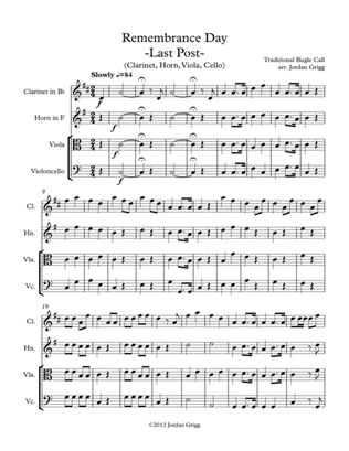 Remembrance Day. 'Last Post' (Clarinet, Horn, Viola, Cello)