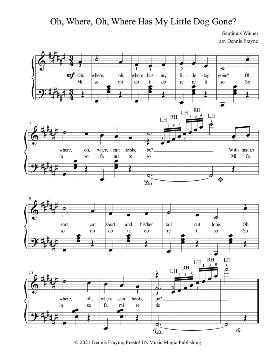 Oh, Where, Oh, Where Has My Little Dog Gone? (Oh Where Oh Where Has My Little Dog Gone) Voice scores gallery preview page 1