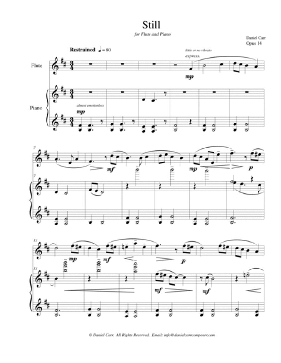 Still for Flute (or Violin) and Piano - Opus 14 Flute scores gallery preview page 3