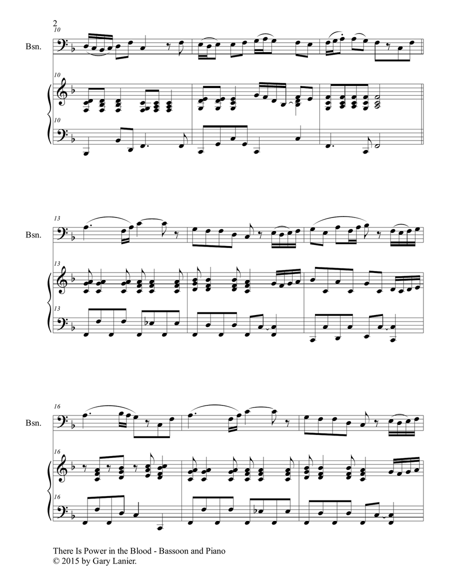 Gary Lanier: THERE IS POWER IN THE BLOOD (Duet – Bassoon & Piano with Parts) Woodwind Duet scores gallery preview page 3