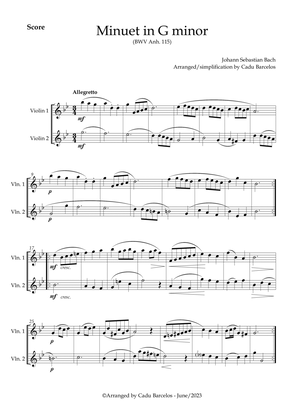 Book cover for Minuet in G minor BWV anh 115 (Bach) 2 Violins
