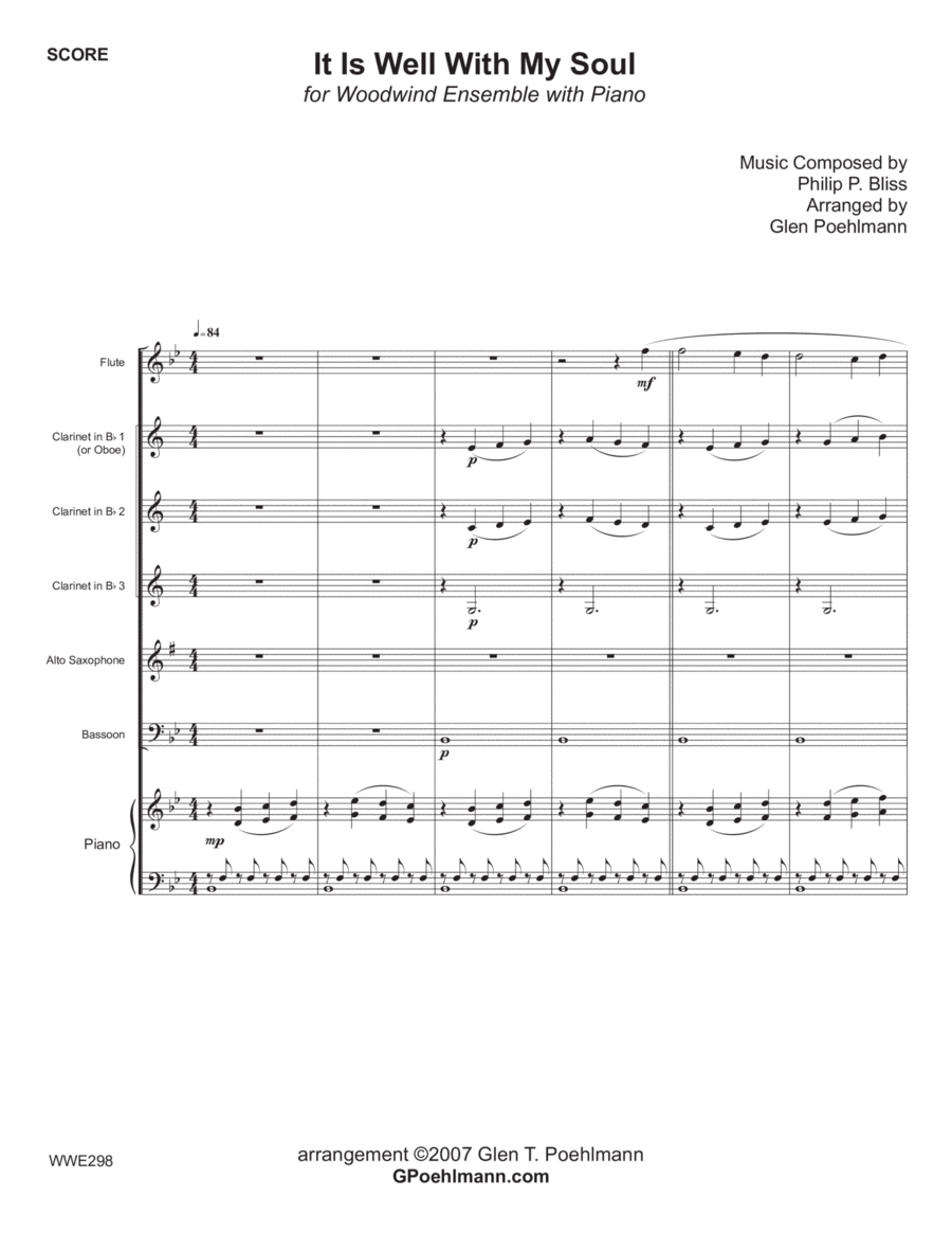 IT IS WELL WITH MY SOUL - WOODWIND ENSEMBLE with Piano Accompaniment Woodwind Ensemble scores gallery preview page 1