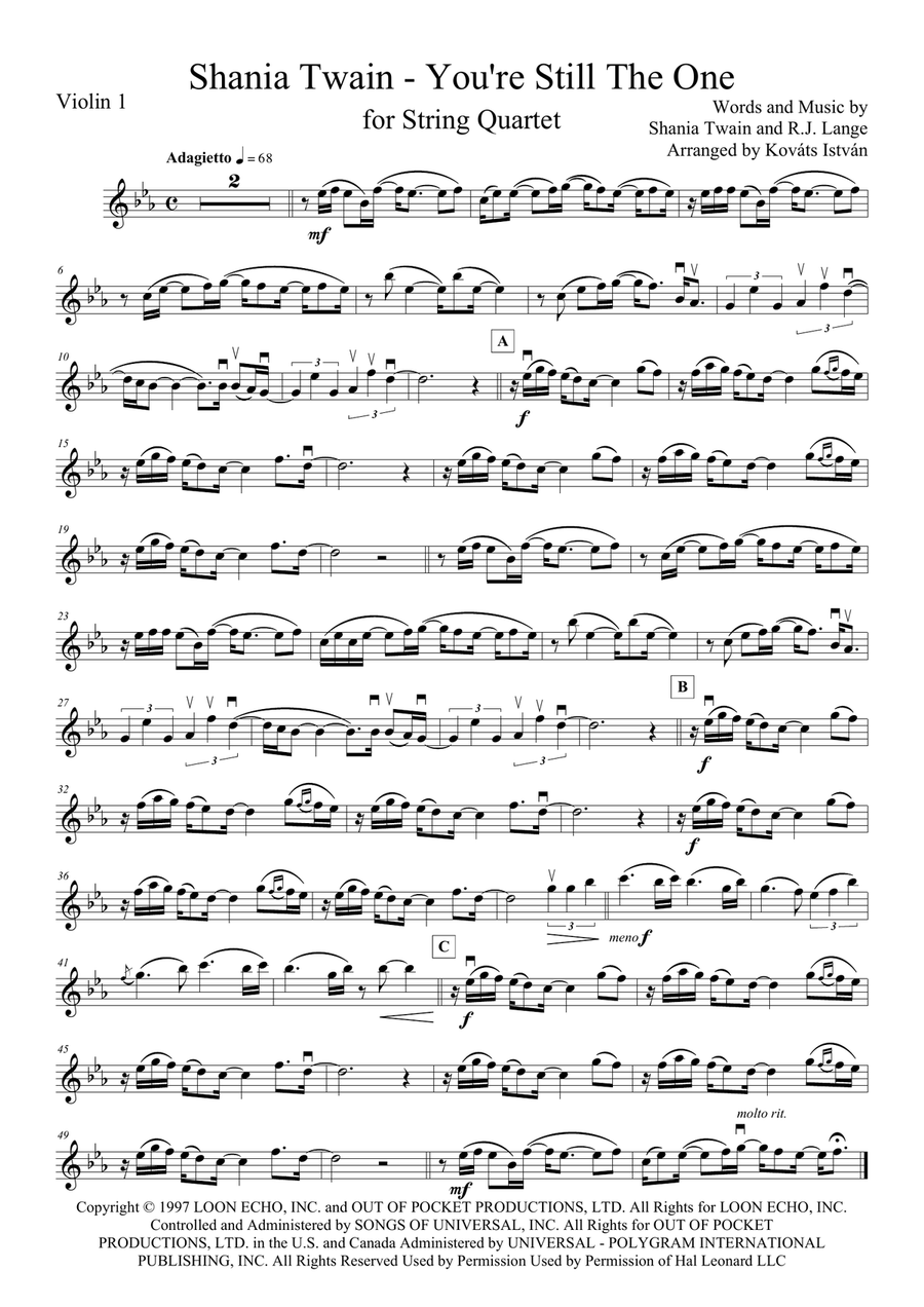 You're Still The One String Quartet scores gallery preview page 1