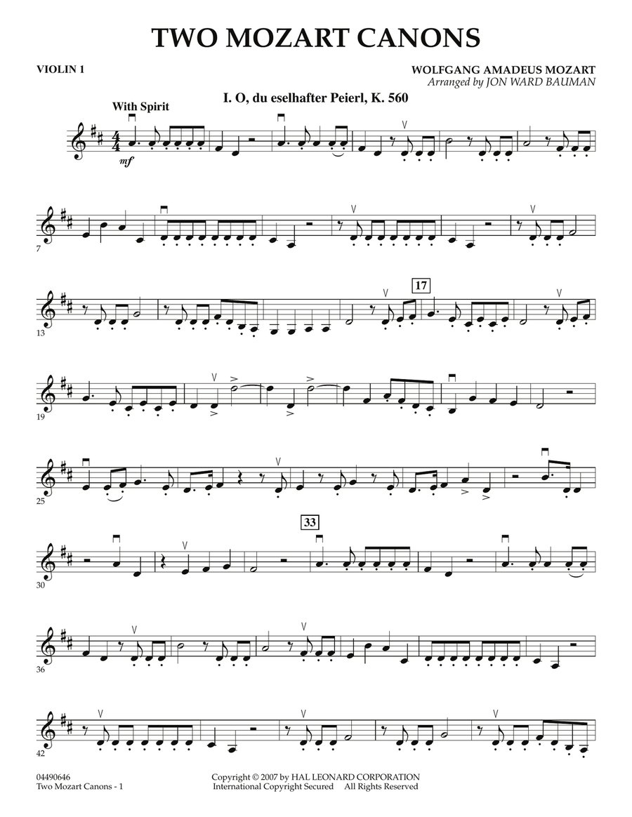 Two Mozart Canons - Violin 1 Orchestra scores gallery preview page 1