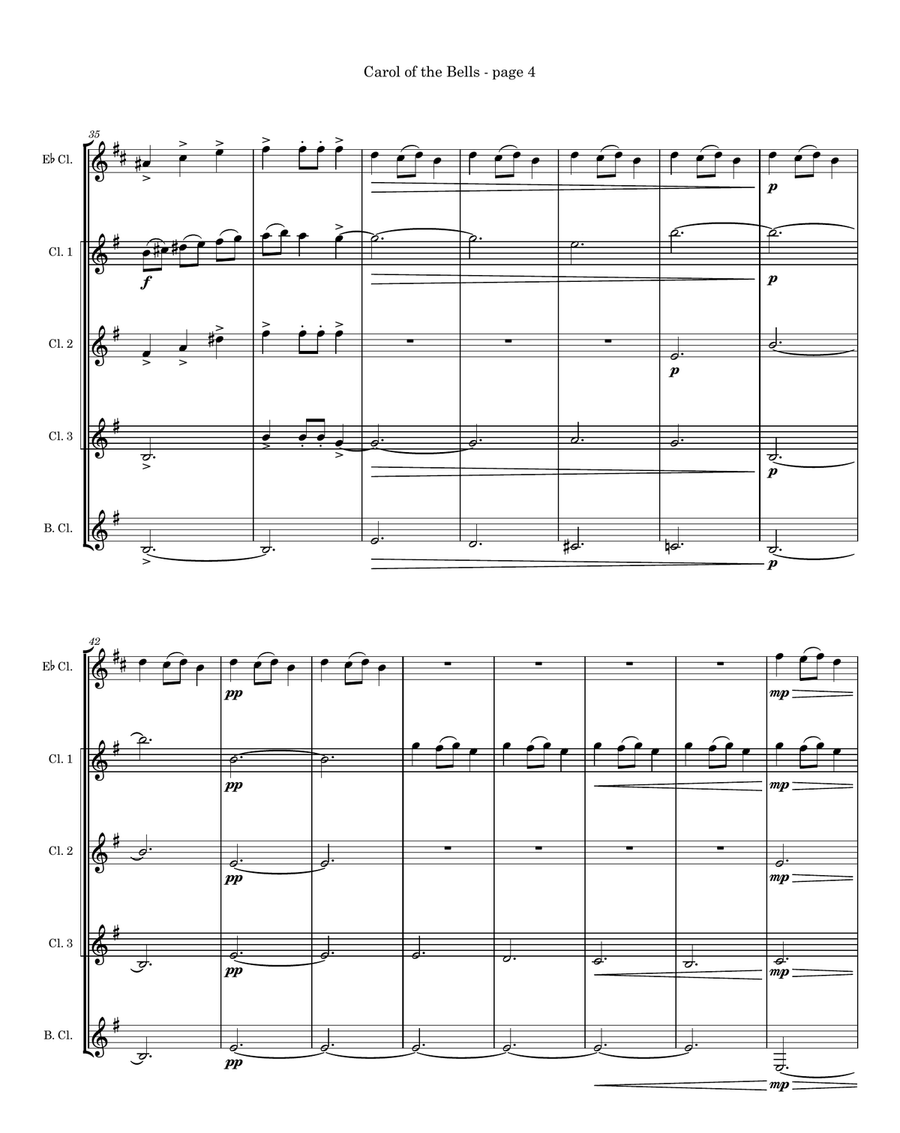 Carol of the Bells for Clarinet Quintet or Choir Choir scores gallery preview page 4