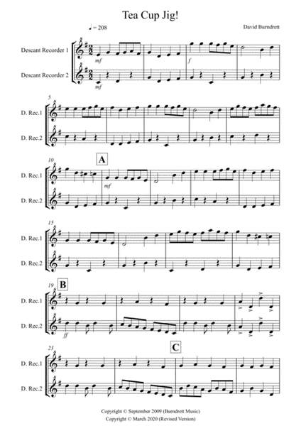 Tea Cup Jig! for Descant Recorder Duet image number null