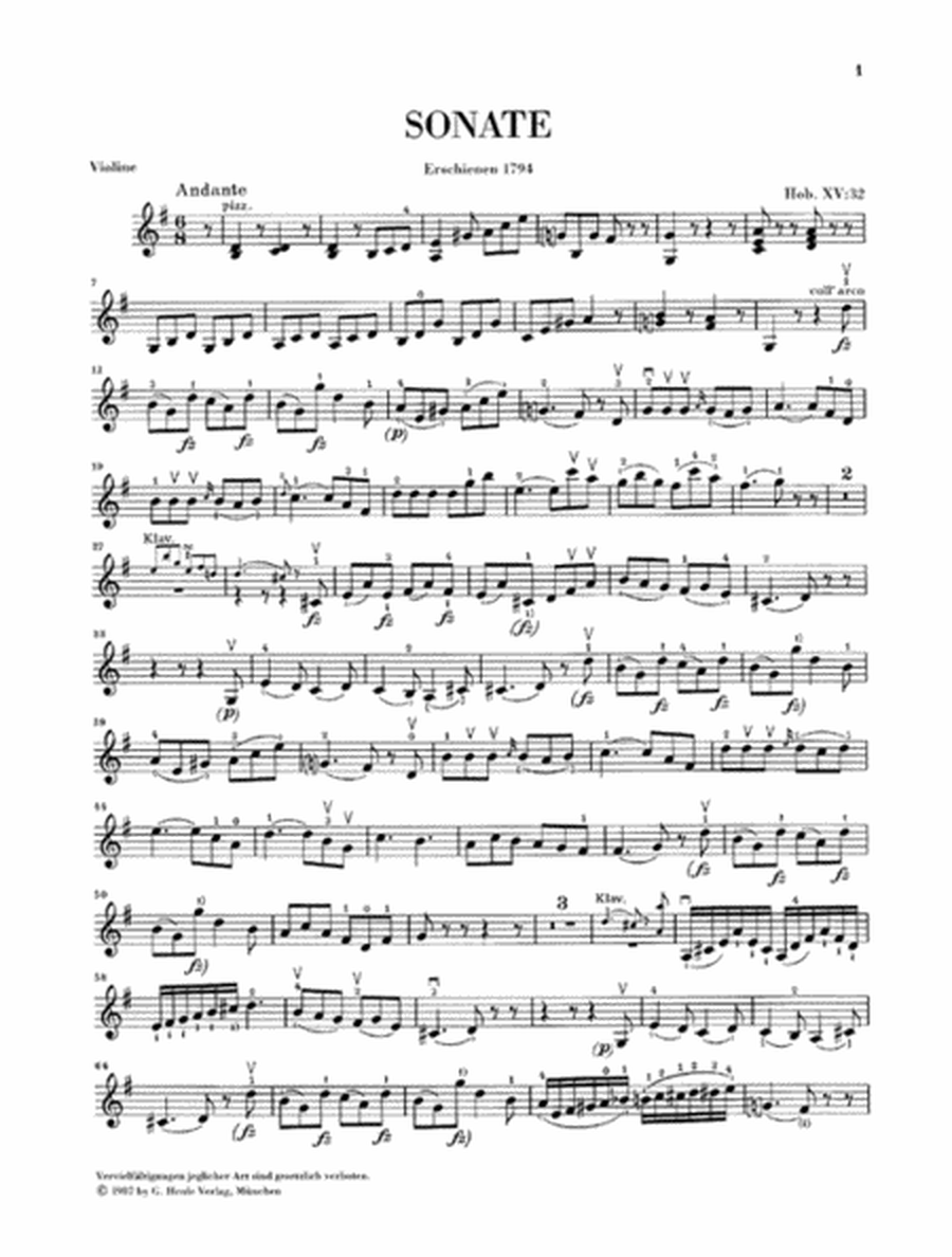 Sonata for Piano and Violin in G Major Hob. XV:32