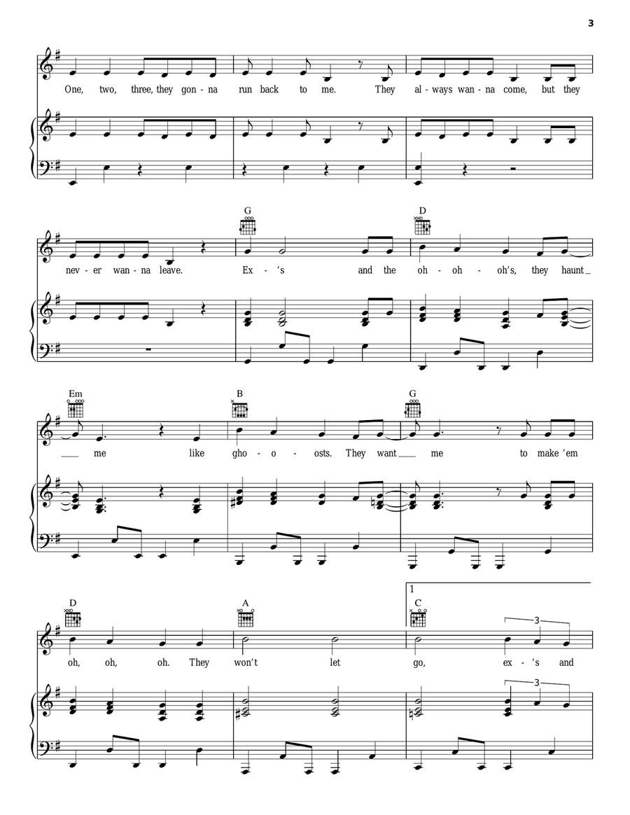 Ex's & Oh's Piano, Vocal, Guitar scores gallery preview page 3