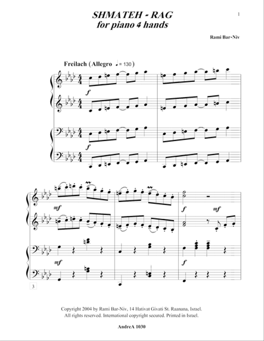 Shmateh-Rag Duet Piano scores gallery preview page 1