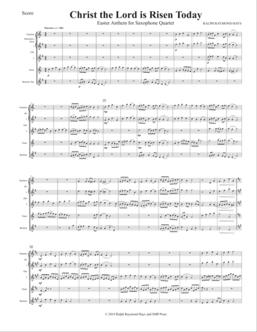 Christ the Lord is Risen Today (for saxophone quartet) Saxophone Quartet scores gallery preview page 2
