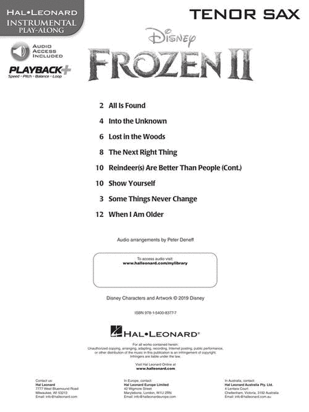Frozen 2 Tenor Sax Play-Along image number null