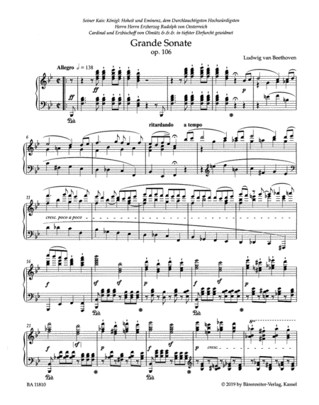 Grande Sonate for Pianoforte in B-flat major, op. 106 "Hammerklavier"