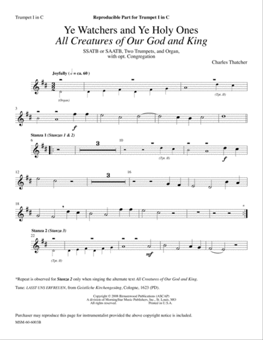 Ye Watchers and Ye Holy Ones All Creatures of Our God and King Choir scores gallery preview page 3