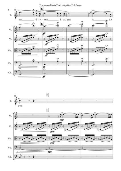 Aprile - High Voice and String Quintet - Full Score and Parts Set image number null