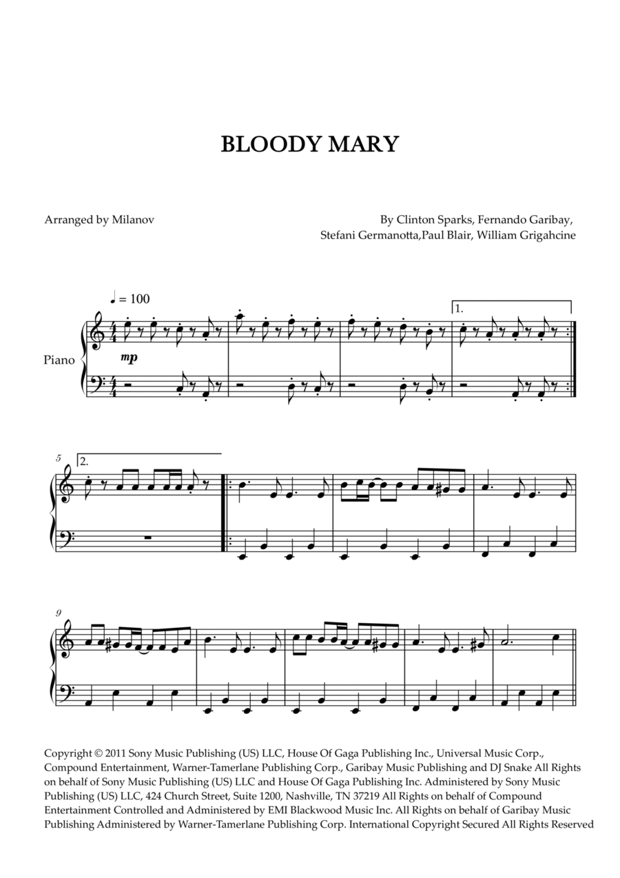 Bloody Mary Easy Piano scores gallery preview page 1