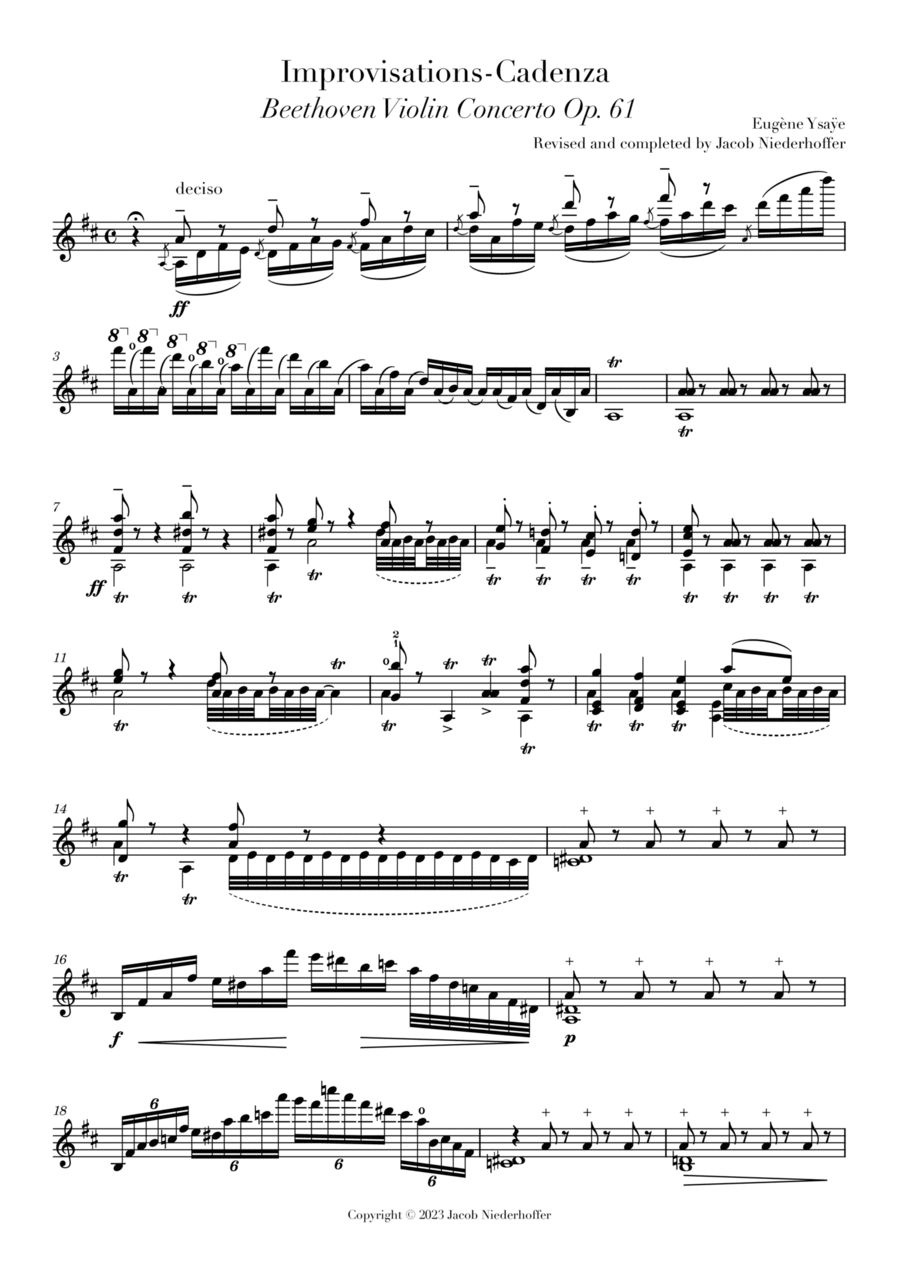 Improvisations - Cadenza to the Beethoven Violin Concerto Op. 61 Chamber Music scores gallery preview page 1