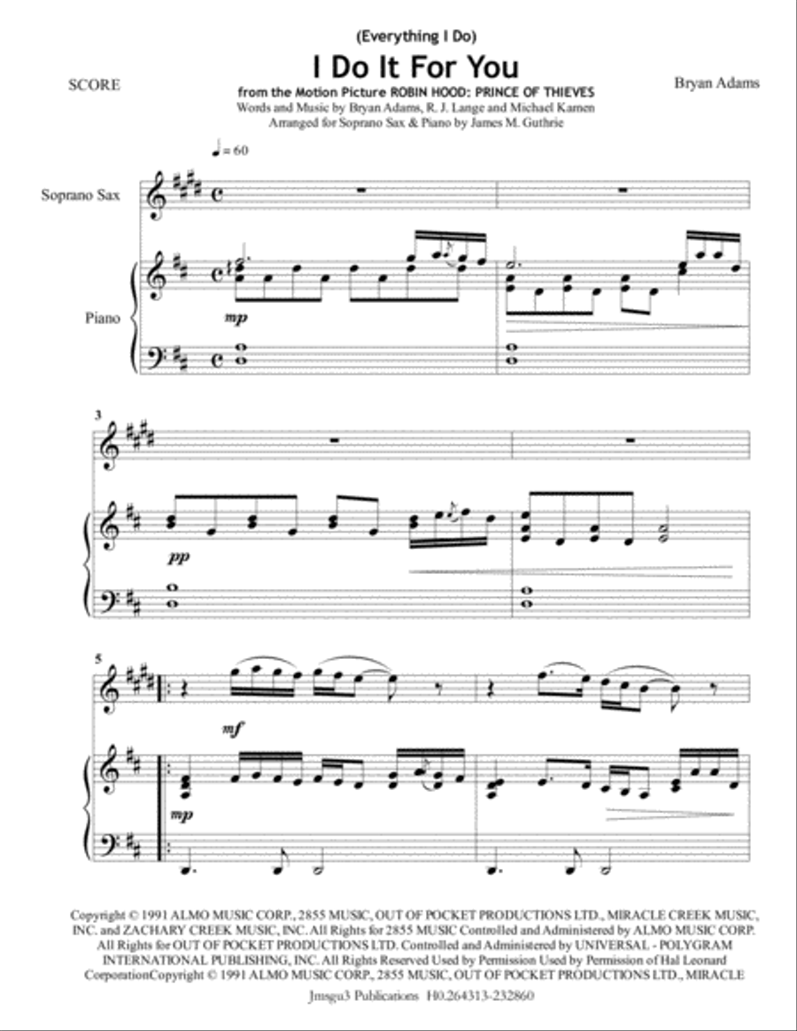 (Everything I Do) I Do It For You Soprano Saxophone scores gallery preview page 1