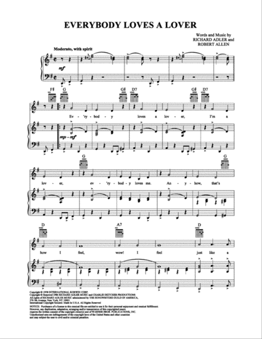 Everybody Loves a Lover Piano, Vocal, Guitar scores gallery preview page 1