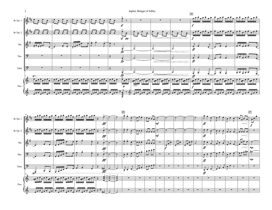 The Planets: Jupiter for Brass Quintet and Piano Brass Ensemble scores gallery preview page 2