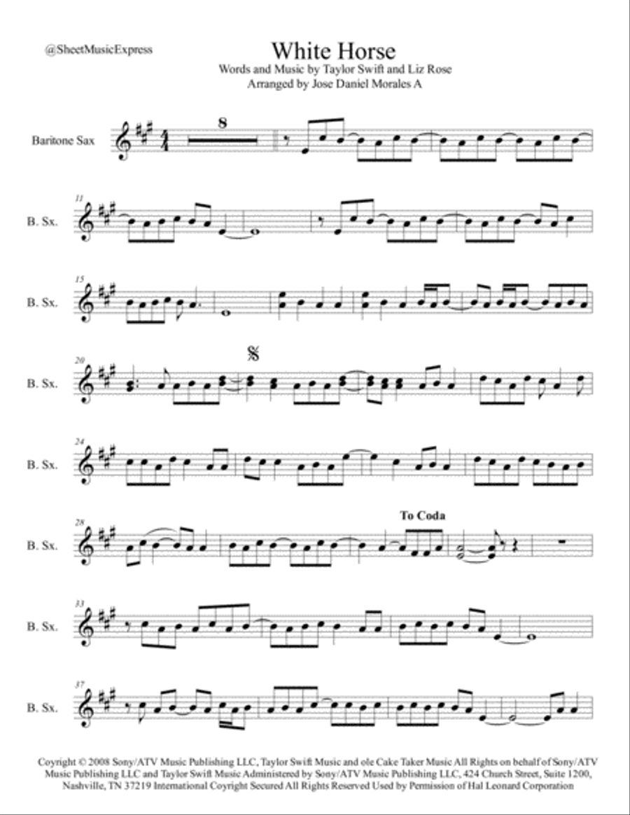 White Horse White Horse Baritone Saxophone scores gallery preview page 1
