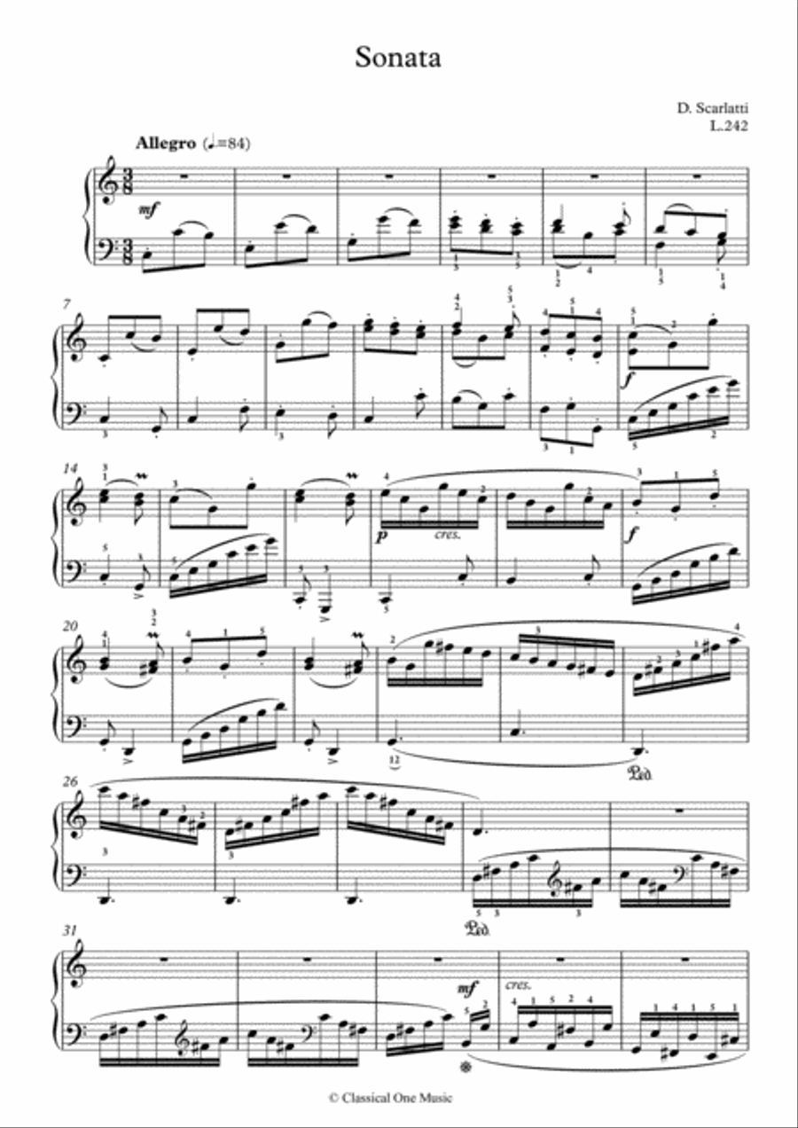 Scarlatti-Sonata in C-Major L.242 K.465(piano) Piano Solo scores gallery preview page 2