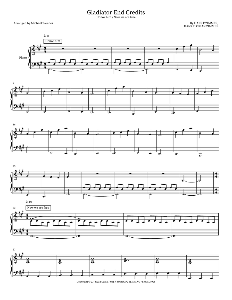 Gladiator End Credits Gladiator End Credits Easy Piano scores gallery preview page 1