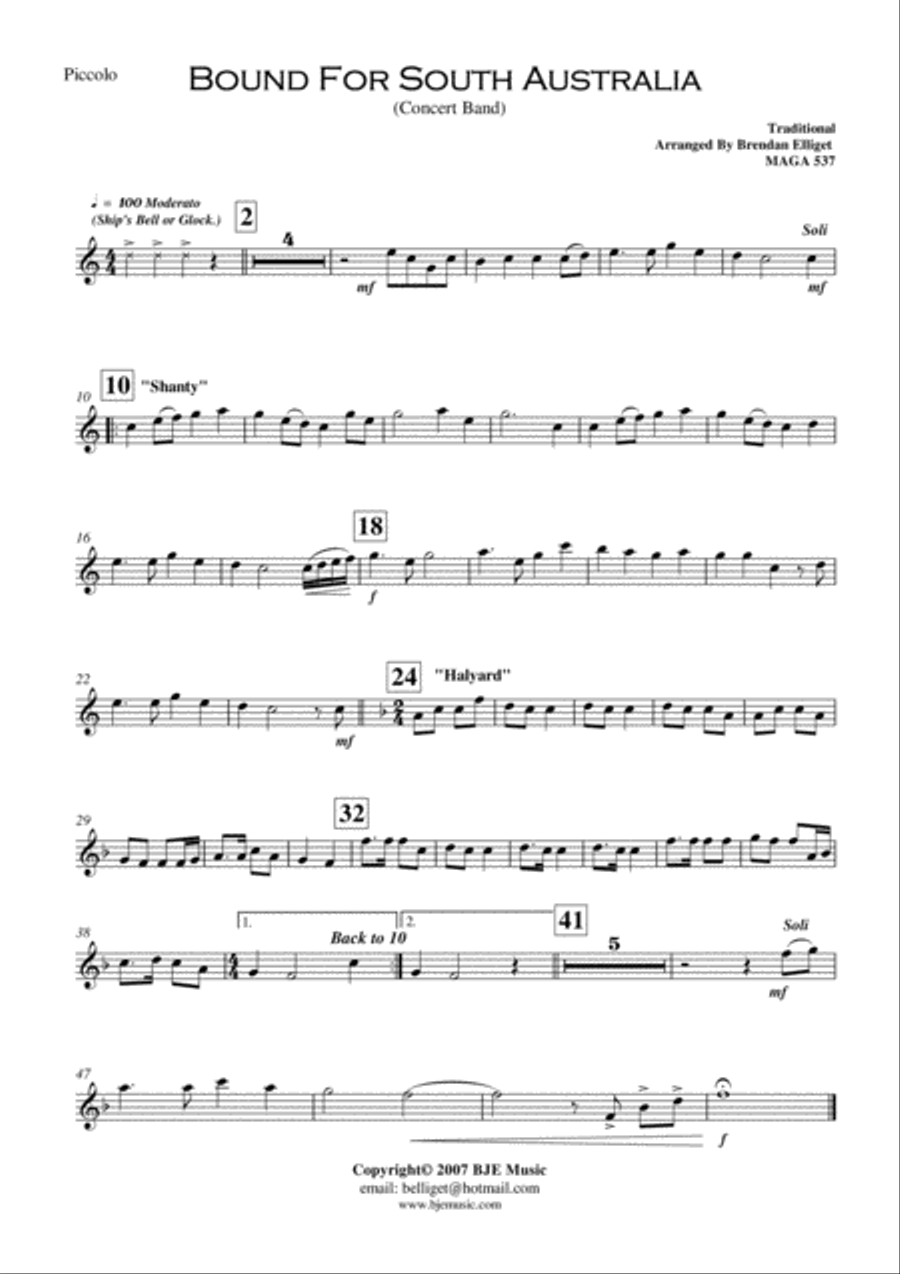 Bound For South Australia Concert Band Score and Parts PDF image number null