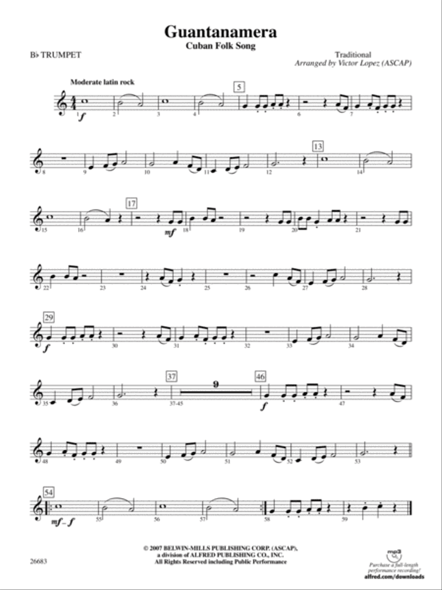 Guantanamera: 1st B-flat Trumpet Concert Band scores gallery preview page 1