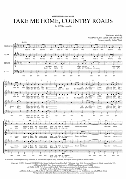 Take Me Home, Country Roads for SATB a cappella image number null