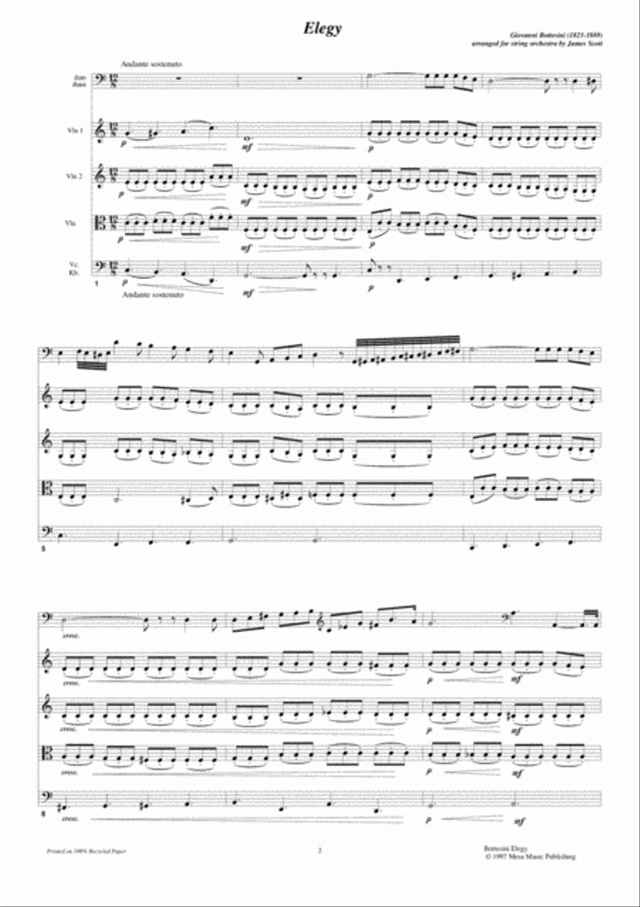 Elegy by Giovanni Bottesini (1821-1889) arranged for solo double bass in orchestra tuning and string String Orchestra scores gallery preview page 2