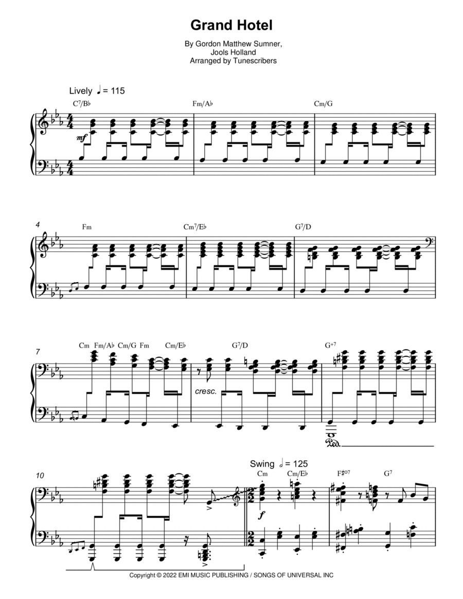 Grand Hotel Piano Solo scores gallery preview page 1