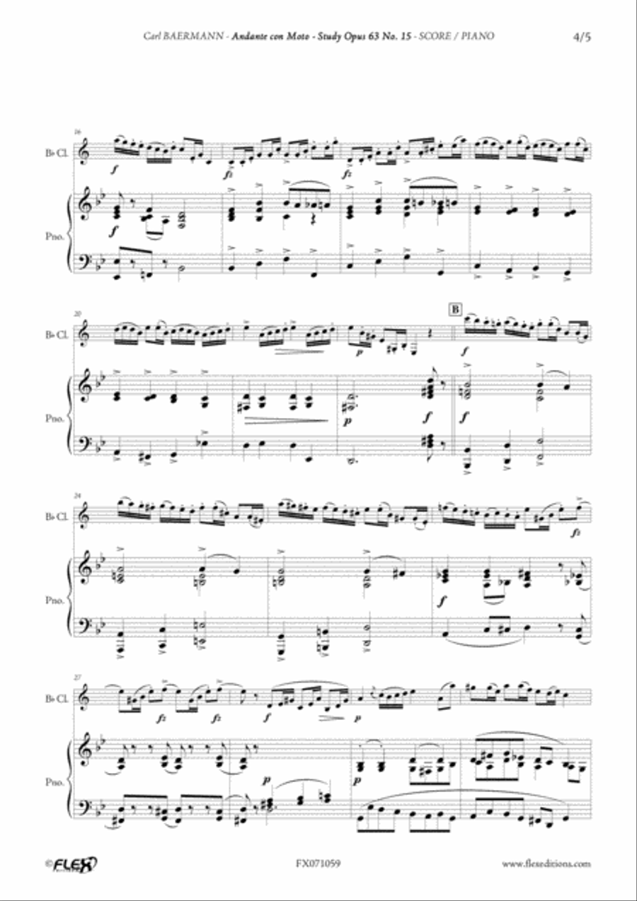 Andante con Moto - Study Opus 63 No. 15 B-Flat Clarinet scores gallery preview page 4