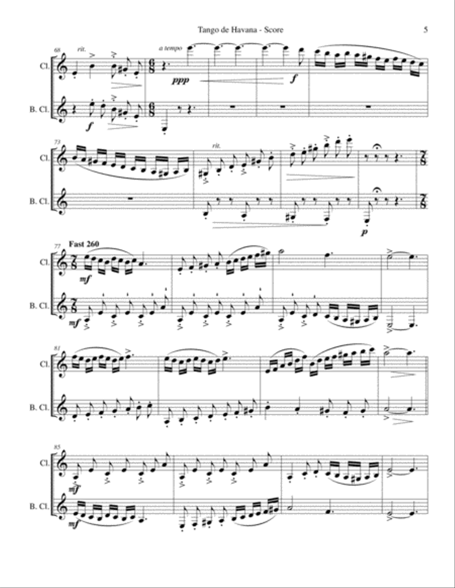 Tango de Havana - Clarinet Duet Clarinet Duet scores gallery preview page 5