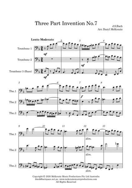 Bach Three Part Invention No.7 for Trombone Trio image number null