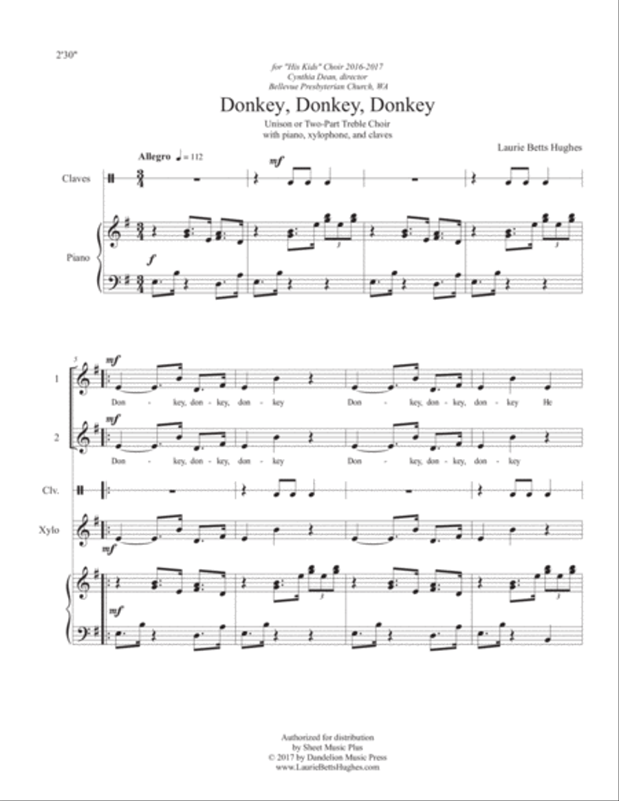 Donkey, Donkey, Donkey [Unison/Two-Part Treble] SA scores gallery preview page 3