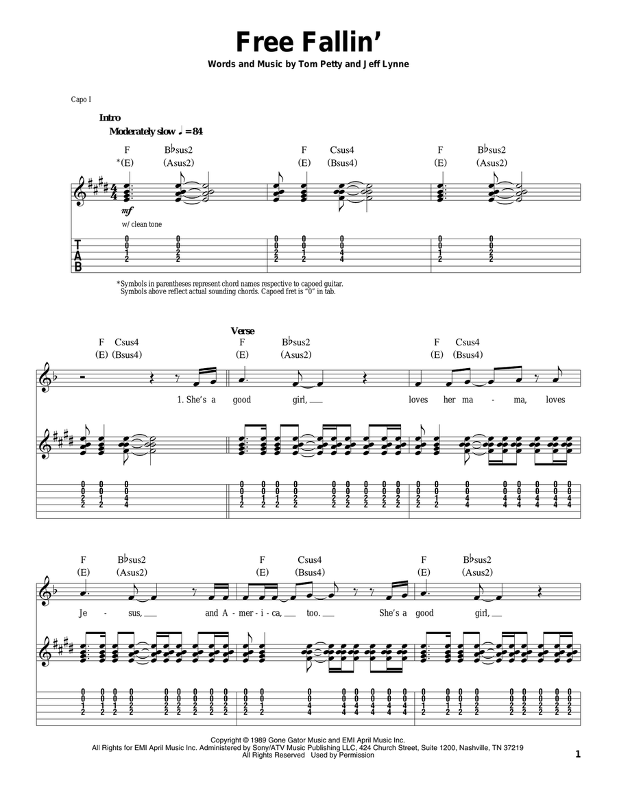 Free Fallin' Acoustic Guitar scores gallery preview page 1