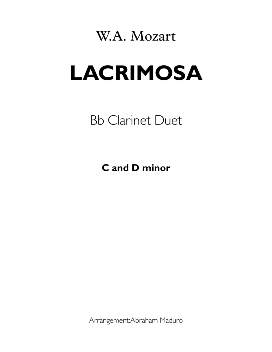 Lacrimosa From Mozart´s Requiem Bb Clarinet Duet-Score and Parts image number null