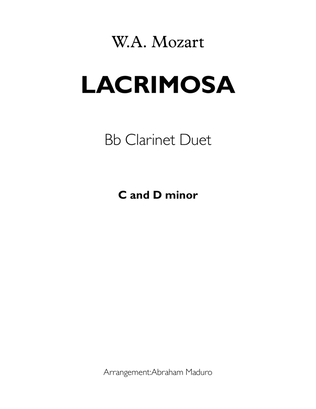Book cover for Lacrimosa From Mozart´s Requiem Bb Clarinet Duet-Score and Parts