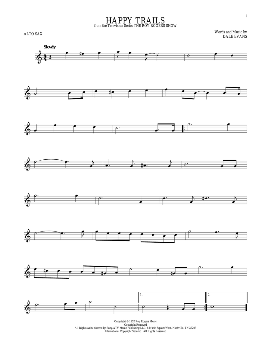 Happy Trails Happy Trails Alto Saxophone scores gallery preview page 1