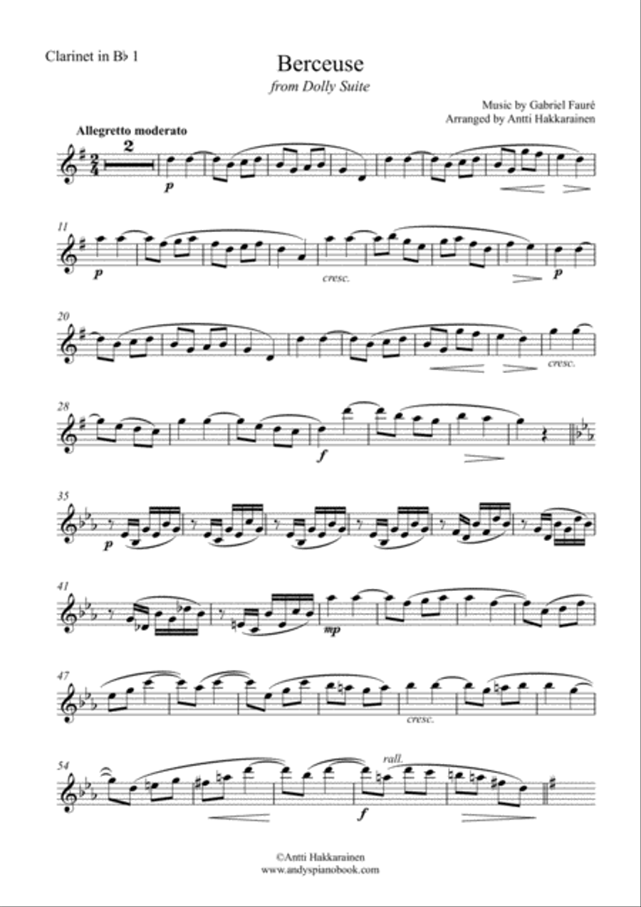 Berceuse from Dolly Suite Op. 56 - Clarinet Quartet Clarinet Quartet scores gallery preview page 6
